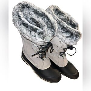 Khombu Emily Women`s Boots - Gray, US 9 Leather And Man Made Upper, Faux Fur